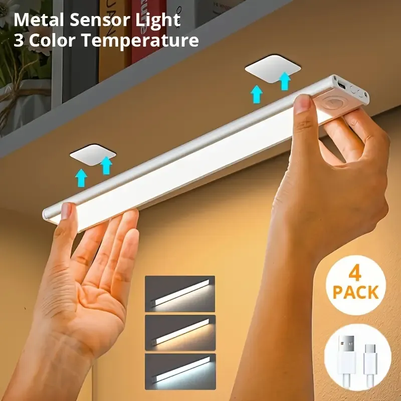 LED Motion Sensor Under Cabinet Light, 3 Color Temperatures Wireless USB Rechargeable Night Light, Indoor Closet Light, Magnetic Under Counter Light Fixture That Sticks Anywhere, Suitable for Kitchen Cabinets Wardrobe Cabinets Stairs.