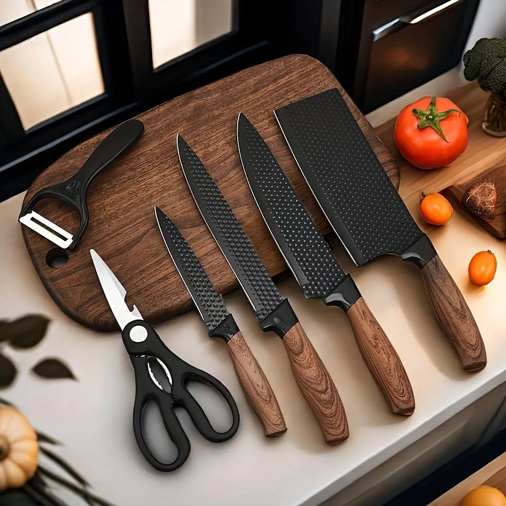 6pcs Kitchen Knife Set, Chef'S Special, Vegetable Cutting Knife, Bone Chopping Knife, Fruit Knife, Multi-purpose Scissors And Fruit Knife, Healthy Cooking Kitchen Knife Set Suitable For Home, Kitchen, Cooking, Birthday GiftKitchen Gadget Gift For Mom Or Dad