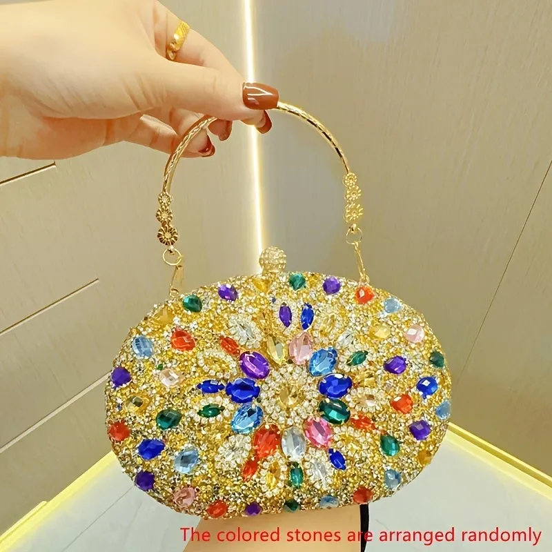 Elegant Evening Clutch Bag With High-quality Water Drill, Suitable For Formal Occasions Such As Banquets And Parties, Can Be Carried By Hand Or Worn Over The Shoulder.