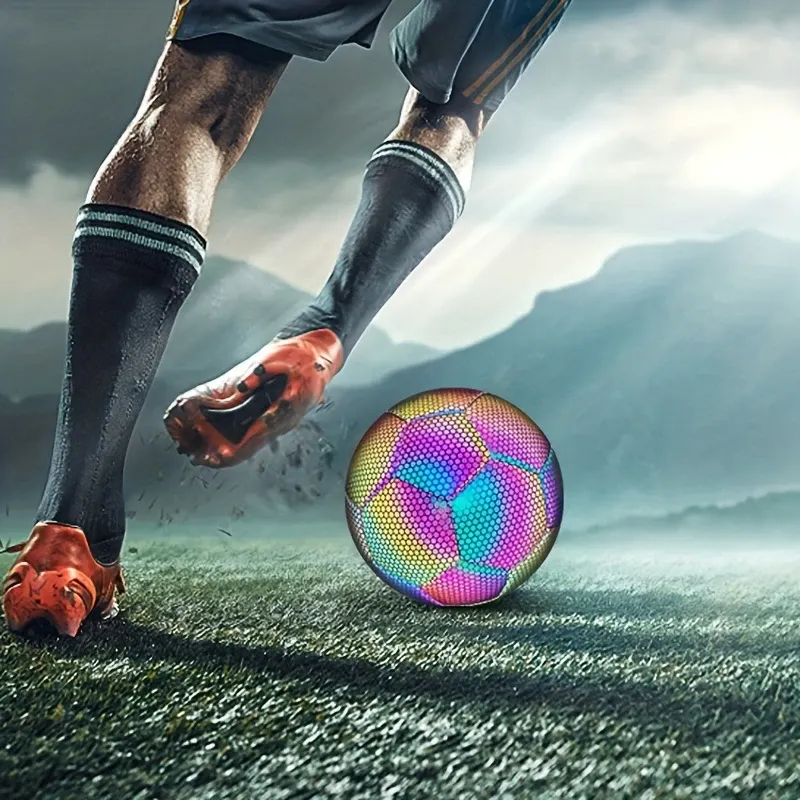 Reflective Multicolor Glow-in-the-Dark PU Soccer Ball, Artificially Sewn, Durable Faux Leather, Machine Crafted, Perfect for Night Training & Games, Ideal Gift for Christmas, Halloween, New Year