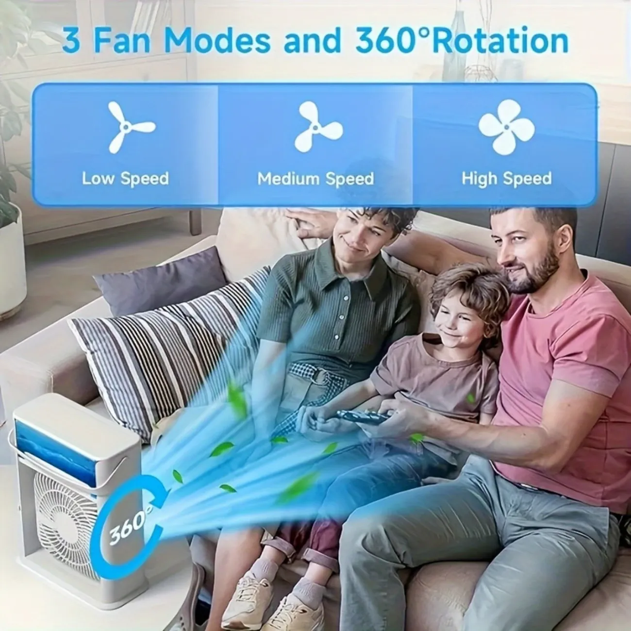 Quiet Mini Portable Air Conditioner - USB Desk Fan with Humidifier and Night Light - Lightweight for Home and Office Use