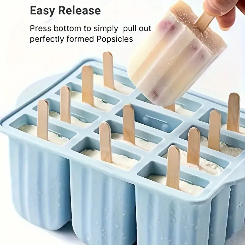 12pcs Silicone Popsicle Molds Easy-Release BPA-free Popsicle Maker Molds Ice Pop Molds Homemade Popsicle Ice Pop Maker with 50pcs Popsicle Sticks