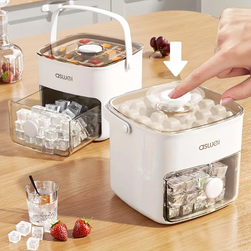 48-Cube Ice Maker with Easy-Press Lid - Double-Layer, Food-Grade Plastic Tray, Freezer-Safe - Perfect for Drinks, Essential Kitchen Accessory