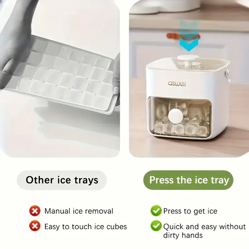 48-Cube Ice Maker with Easy-Press Lid - Double-Layer, Food-Grade Plastic Tray, Freezer-Safe - Perfect for Drinks, Essential Kitchen Accessory