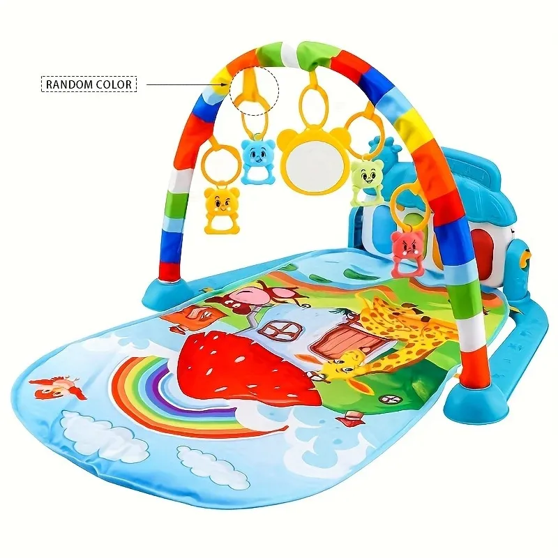 Colorful & Educational Youngsters Play Gym with Piano Play Mat & Crawling Frame - Durable Polyester,   Features Rainbow, Giraffe, & Elephant Toys for Joyful Learning, Youngsters Play Mat