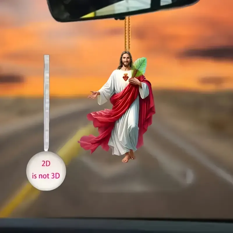 2D flat acrylic Jesus-embracing car dashboard decoration, cartoon animal figures, fun car accessories, a great gift for friends and family, multi-functional decoration suitable for bedrooms and living rooms, 2D flat.