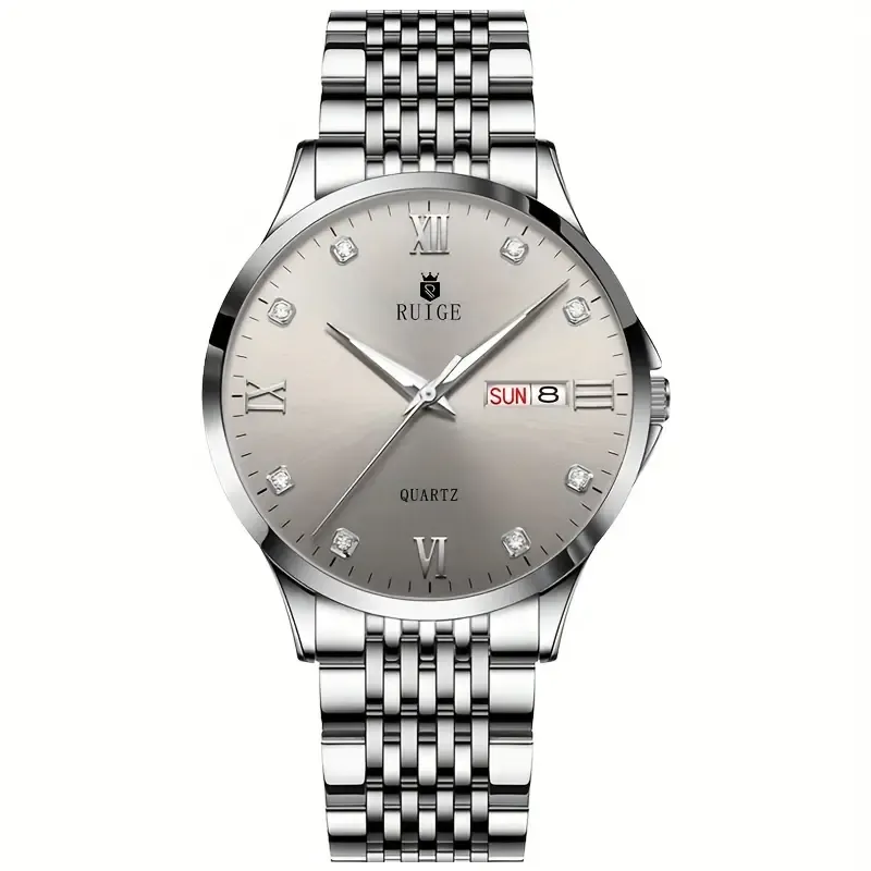 RUIGE Fashion Business Men'S Watch Stainless Steel Men'S Weekly Calendar Night Light Versatile Men'S Quartz Watch B2-2