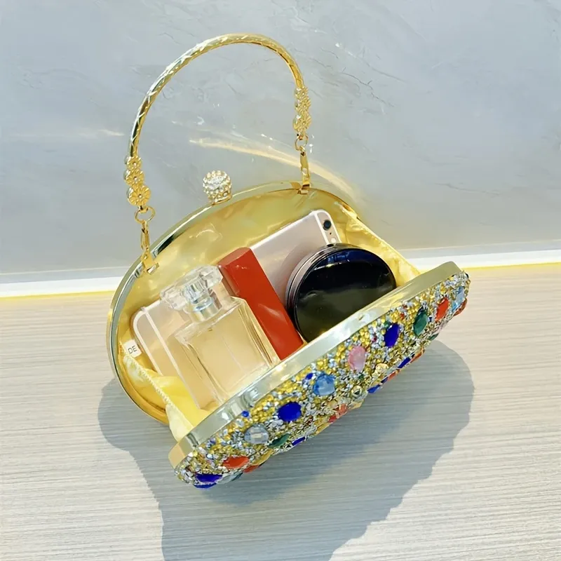 Elegant Evening Clutch Bag With High-quality Water Drill, Suitable For Formal Occasions Such As Banquets And Parties, Can Be Carried By Hand Or Worn Over The Shoulder.