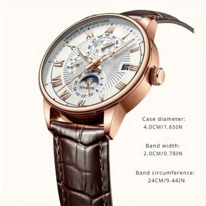 Leisure pointer display PU leather strap with luminous calendar display for men's watches, a gift for dad