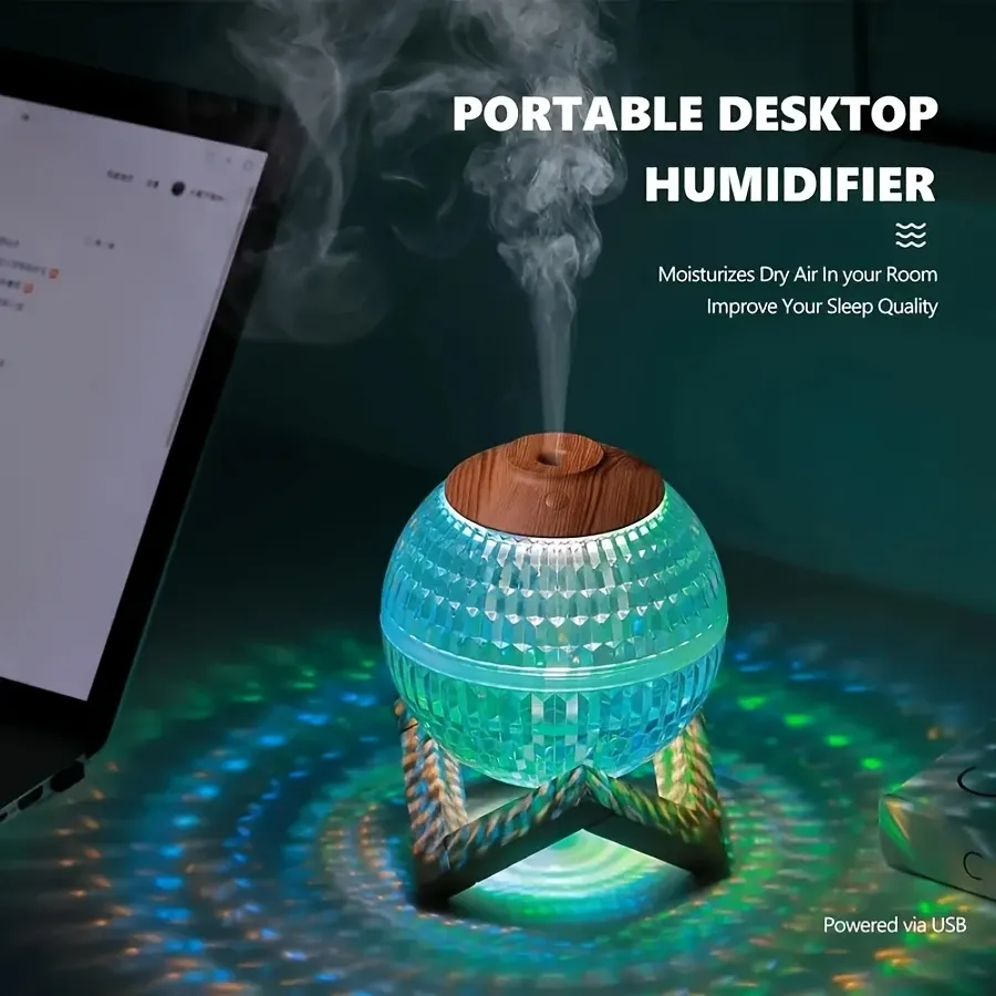 1pc Creative Color Light Crystal Ball USB Humidifier Colorful Atmosphere Night Light Sprayer, Silent 11.83oz Ultrasonic Large Fog Atomizer Humidifier, No Battery, USB Powered, Do Not Add Aromatherapy Essential Oils, It Will Affect The Light Transmission Effect of The Crystal Ball