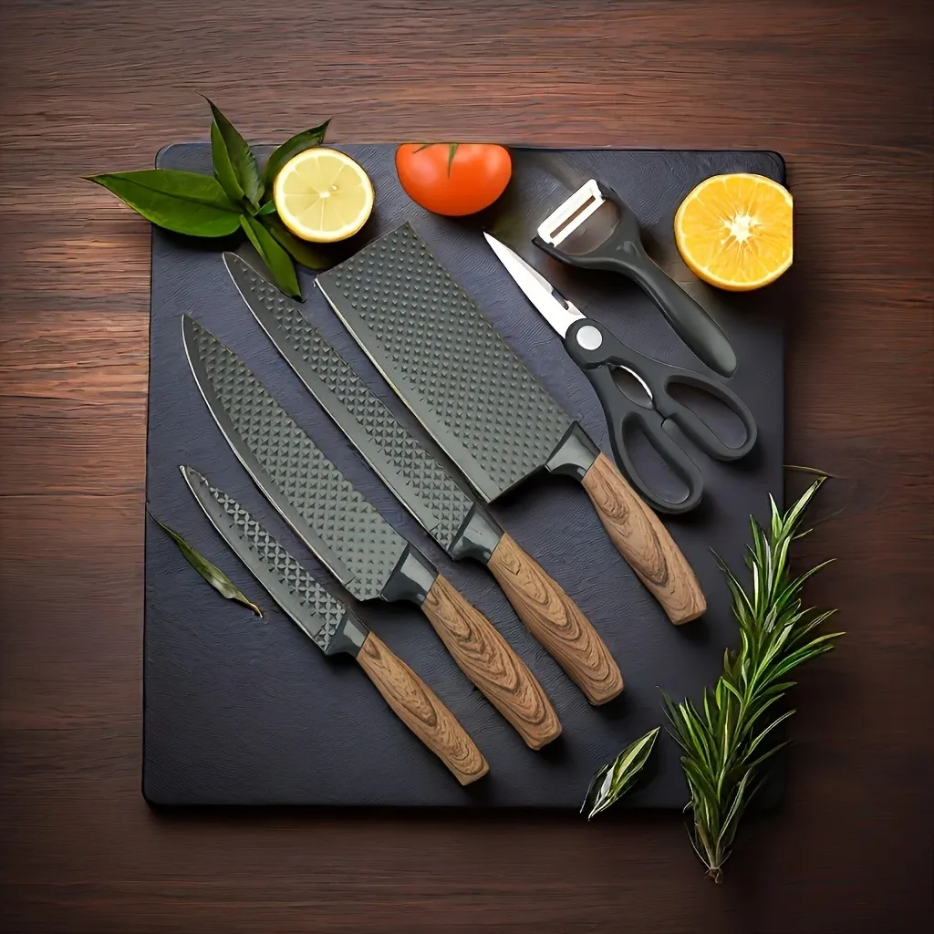 6pcs Kitchen Knife Set, Chef'S Special, Vegetable Cutting Knife, Bone Chopping Knife, Fruit Knife, Multi-purpose Scissors And Fruit Knife, Healthy Cooking Kitchen Knife Set Suitable For Home, Kitchen, Cooking, Birthday GiftKitchen Gadget Gift For Mom Or Dad