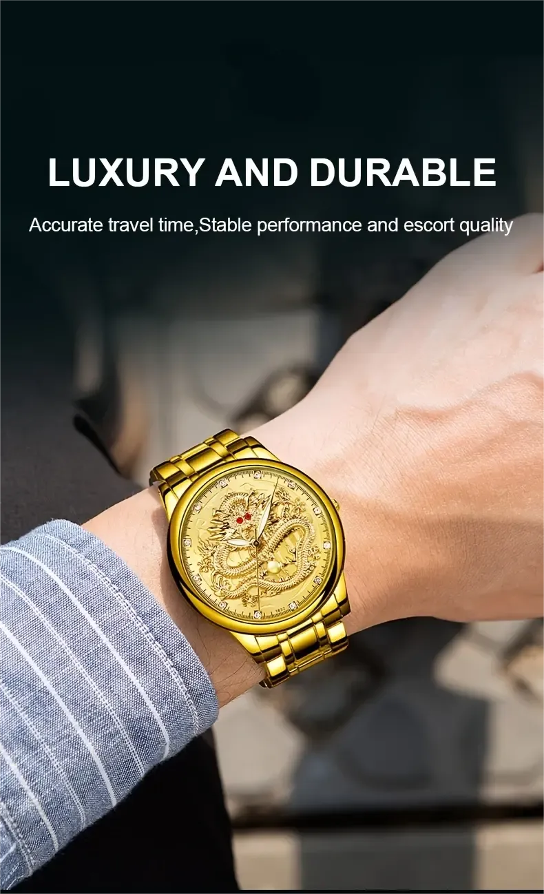 Longteng men's atmospheric gold luminous high-end business watch classic exquisite men's watch transparent quartz watch 1 piece