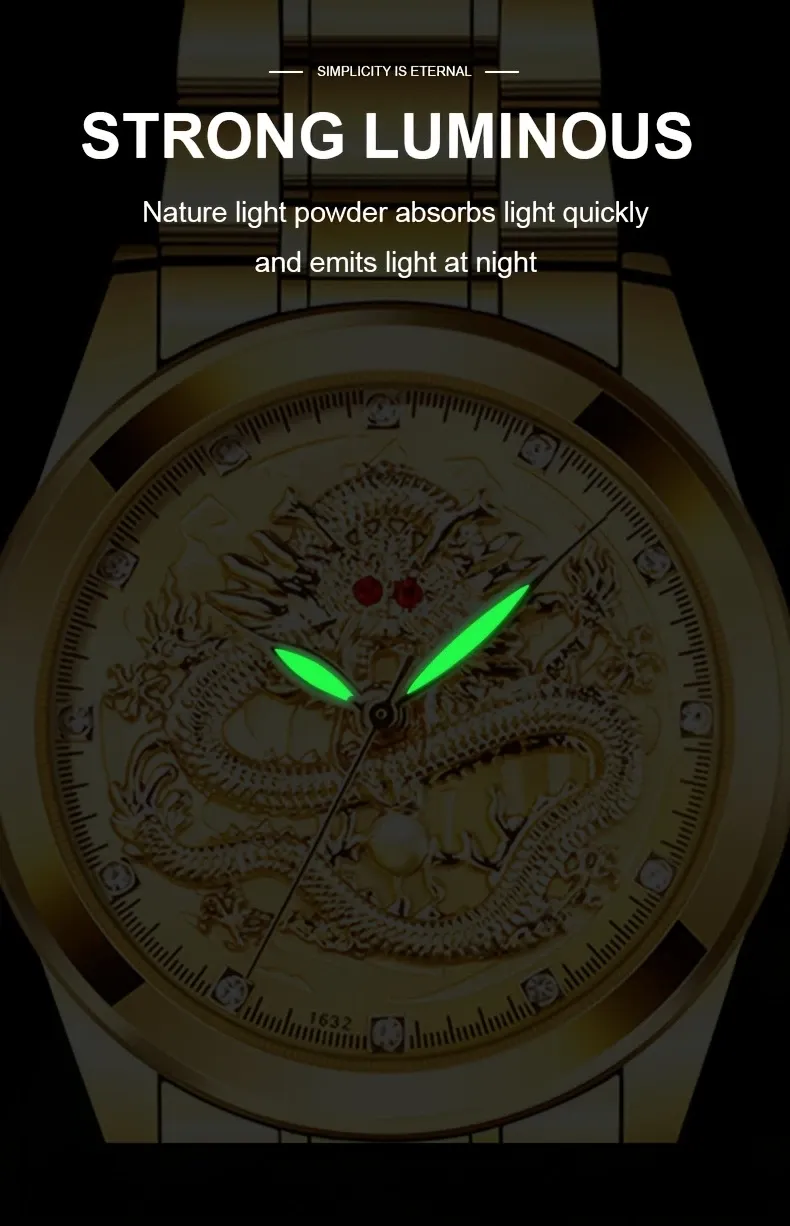 Longteng men's atmospheric gold luminous high-end business watch classic exquisite men's watch transparent quartz watch 1 piece