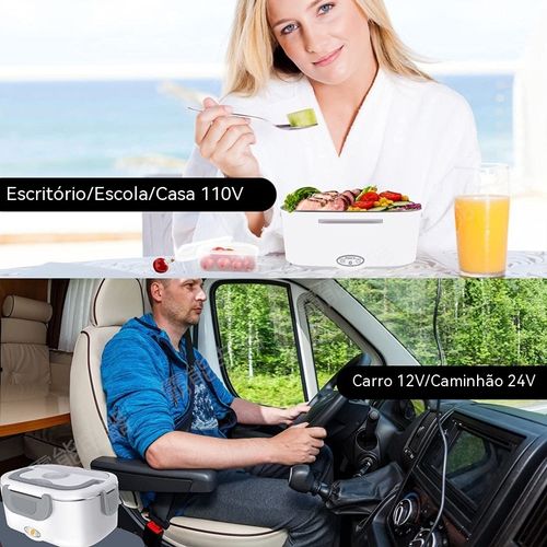 Caixa de Refeição Aquecida Veicular e Doméstica – Item Obrigatório para Trabalhadores e Motoristas, com Talheres e Bolsa Térmica Inclusos, Adeus à Comida Fria e Barracas de Rua Insalubres