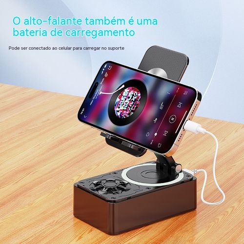 Suporte de Celular com Luzes Coloridas 3 em 1: Alto-Falante Bluetooth + Carregador Portátil, Dobrável e Portátil, Melhor Amigo para Maratonar Séries e Assistir ao Vivo na Mesa