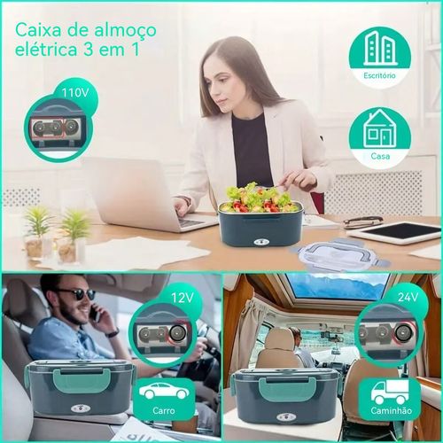 Caixa de Refeição Aquecida Veicular e Doméstica – Item Obrigatório para Trabalhadores e Motoristas, com Talheres e Bolsa Térmica Inclusos, Adeus à Comida Fria e Barracas de Rua Insalubres