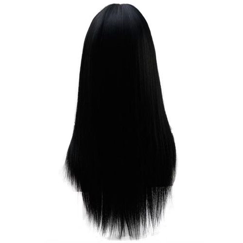 Long straight black center-parted princess wig