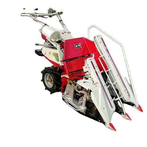 Hand held self-propelled harvesting and bundling machine