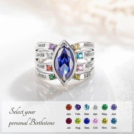 Personalized 1-8 Names &amp; Birthstones Mother Grandmas Family Ring-Free Shipping