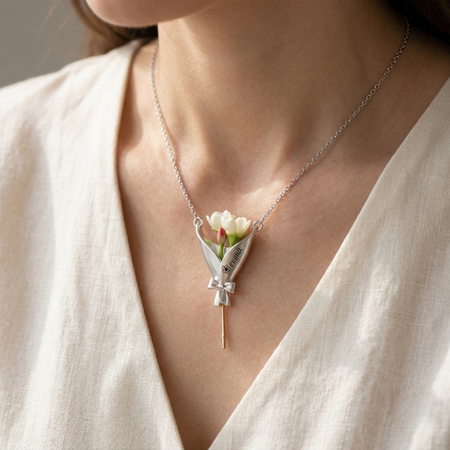 Personalized Bouquet Necklace – Custom Engraved Flower Holder Necklace⏰Free shipping today