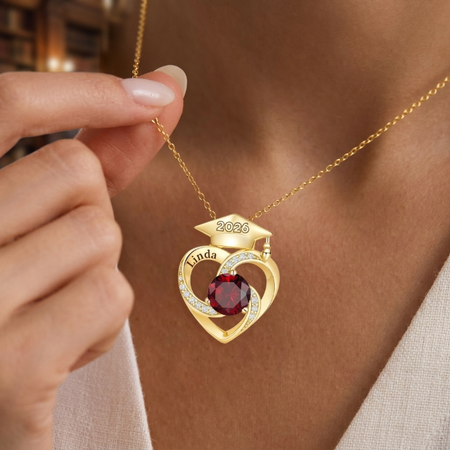 Personalized Graduation Cap Birthstone Necklace,Class of 2026-Free Shipping