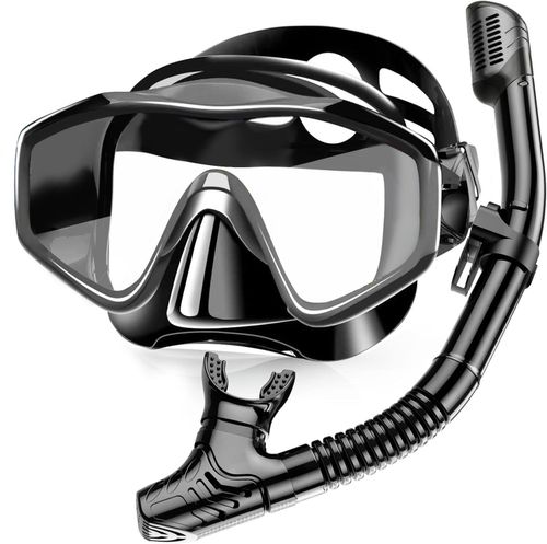 Snorkeling Gear for Adults, JRing Snorkel Mask Set with 180 Degree Tempered Glass Anti Fog Goggles Scuba Dry Top Snorkel for Swimming, Scuba Diving Mask for Men Women