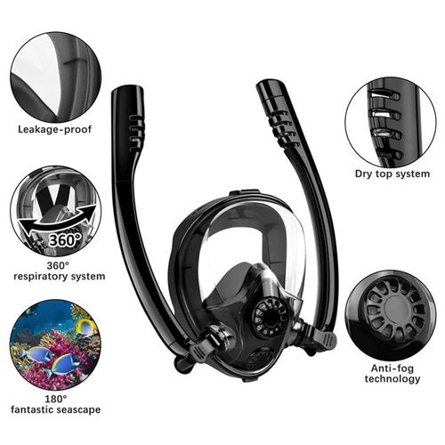 Snorkel Mask,Full face Snorkel Mask,Diving mask,Double Snorkel,Breath Separation,Anti Fog Anti Leak, 180 Degree Ultra Wide Angle,Suitable for Adults and Kids