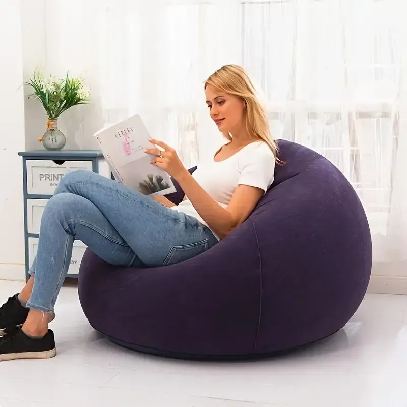 1pc Luxury Inflatable Lazy Sofa ወንበር - ለስላሳ፣ ምቹ፣ ፈጣን ንፋስ እና ማራገፍ፣ ሰፊ 43.31 x 33.46 የባቄላ ቦርሳ መቀመጫ - ሳሎን ውስጥ ለመዝናናት ፍጹም የሆነ፣ ከቤት ውጭ የሚደረግ ካምፕ ከአየር ፓምፕ ጋር