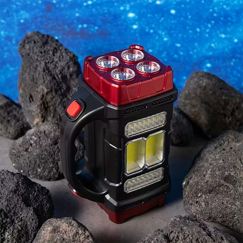 Solar & USB Rechargeable LED Lantern Flashlight, 1800Mah Nickel Battery, Tactical COB Work Light, 4 Modes, Emergency Power Bank Function, Portable for Camping IPX4 Waterproof