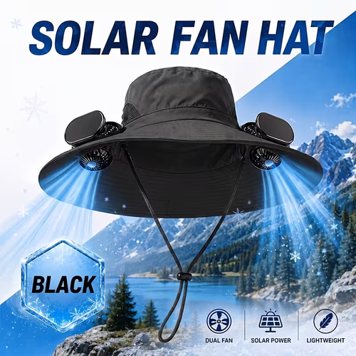 Hat with Fans Solar Power Wide Brim Solar Fan Hat, Sun Hat with 2 Fans Two Power Supply Modes, Outdoor Solar Powered & USB Charging Fishing Hat for Men Women Solar Fan Hats for Men