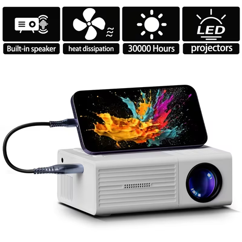 Portable Projector, Supports 1080P, USB Connection