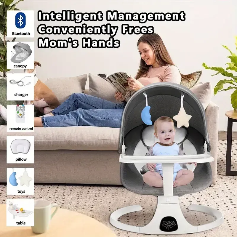 Portable 5-speed joystick, baby smart electric cradle with music, remote control, and touch screen