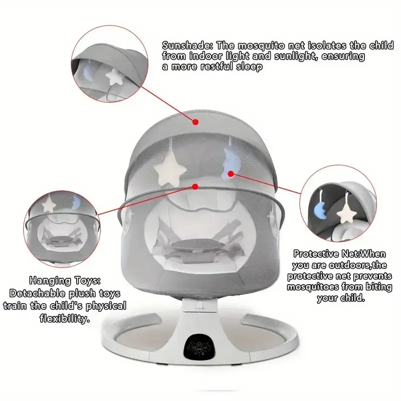 Portable 5-speed joystick, baby smart electric cradle with music, remote control, and touch screen