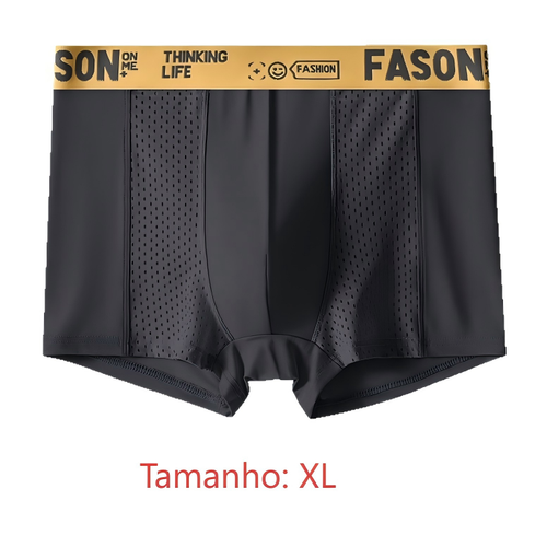 Cueca Boxer para Homem, Malha de Seda Gelada, Cor: Preto, Tamanho: XL
