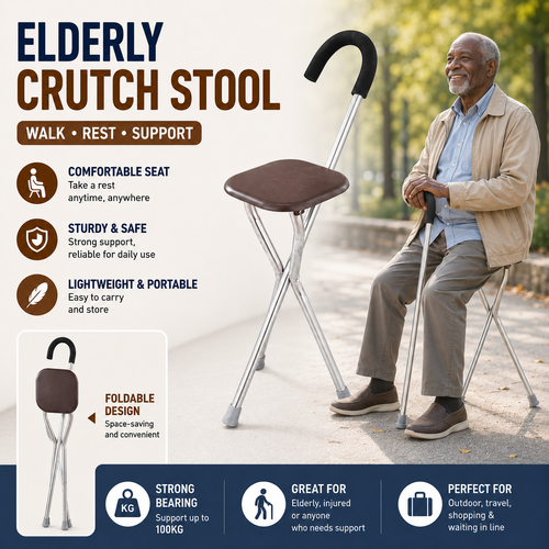elderly crutch stool Folding Walking Cane Seat, Portable Walking Stick Chair for Seniors, Outdoor Walking, Waiting, Travel and Daily Rest Support, COD, Free Shipping, Pay on Delivery