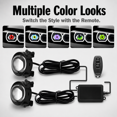 🔥HOT SALE🔥 COD！Demon Eye Headlights for Cars and Motorcycles, LED Dynamic Devil Eyes Light Kit with HD Lens, 6 Animated Eye Patterns, Universal 12-36V Eyeball Lights for Headlight or Fog Light