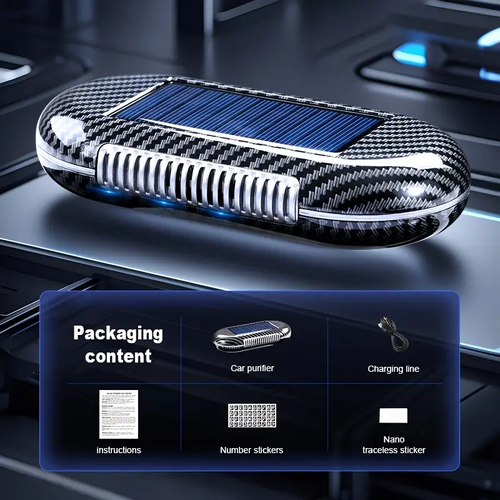 Solar Car Air Purifier Auto-Start with Vibration Detection, Compact Solar Power & 15-Day Battery for Fresh Airflow, No Charging Needed, Auto Air Freshener, Solarpowered Purifier, Lightweight Purifier, Portable Purifier, Highefficiency Filter, Durable Construction, Airflow Enhancer, Outdoor Enthusiasts, Commuters