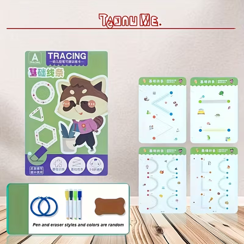 144-Page Reusable Educational Practice Book for Ages 3-6, Erasable Writing Tracking Pad, Durable Paper Material, Ideal for Control Training and Enlightenment Exercises During Holidays, Youngsters' Educational Workbook|Interactive Learning|Erasable Pages, Youngsters'S Educational Workbook