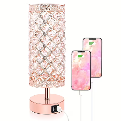 Touch Control Crystal Table Lamps With 2 USB Ports, 3-Way Dimmable Bedside Nightstand Lamps With Decorative Crystal, Small Table Lamps For Bedroom Living Room, Office, Led Bulbs Included