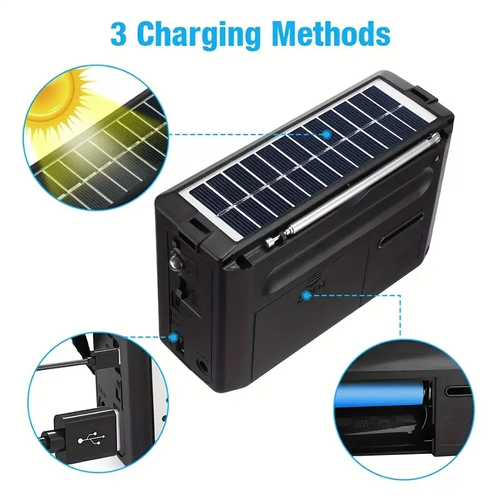 Portable Solar Radio Digital Speaker, Frequency Band, MP3 Player, Strong Reception Capability, LED Lights, USB Charging | Sturdy Design, Durable Structure, Suitable For Camping, Hiking, Outdoor Exploration, Outdoor Audio Equipment