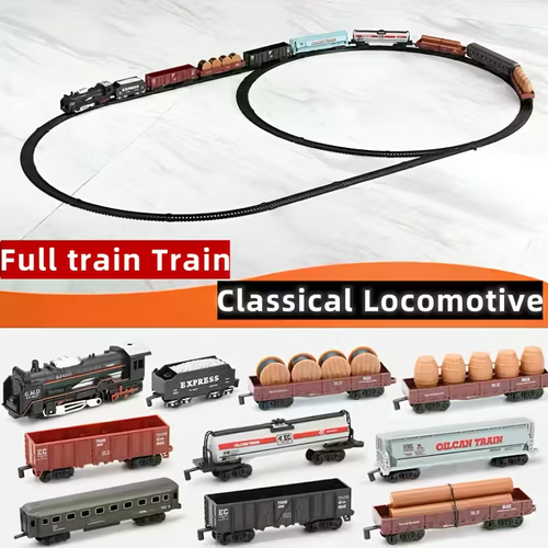 Electric Locomotive with 10 Carriages - Classic Black & Red Train Set, Simulated Lights & Tracks, Manual Operation, No Batteries Needed, Perfect for Christmas & Easter Gifts, Holiday Playset