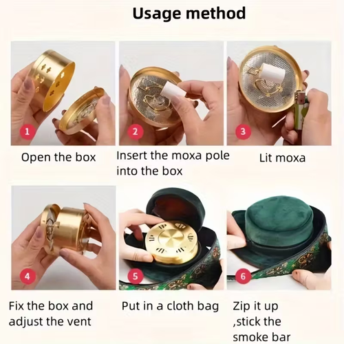 A Portable Home Moxibustion Kit, Featuring a Fabric Cover And a Copper Box, Containing 54 Hollow Moxa Sticks.