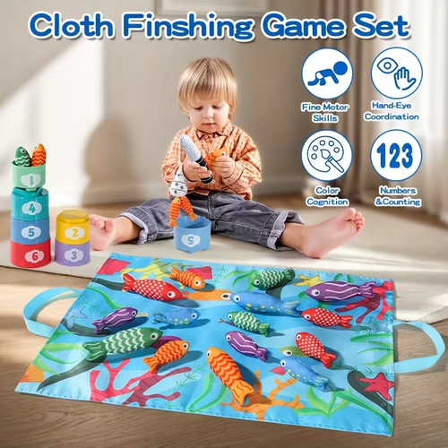 Creative Kids' Fishing Set, Colorful Kids' Party Favor Pack | Kids Fabric Fishing Set, Marine Life Toys - Enhances Hand-Eye Coordination & Attention, Creative Gift Idea for Birthdays, Christmas, Easter, Halloween, Thanksgiving, New Year - Boys & Girls Toys