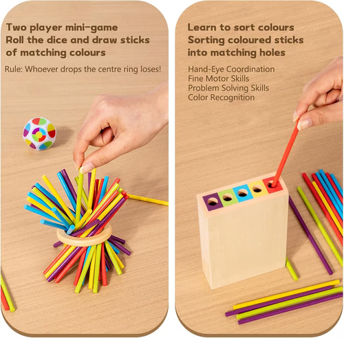 Montessori Game Wooden Stick Tower Toy With Sticks Dice Motor Skills Development