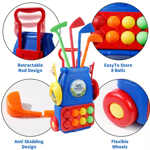 Golf Cart Toy Set, 8 Colorful Balls, 1 Golf Board & Mat, Indoor, Outdoor Play, Durable Plastic, Perfect for Christmas, Halloween, Thanksgiving Gifts
