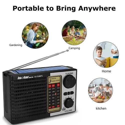 Portable Solar Radio Digital Speaker, Frequency Band, MP3 Player, Strong Reception Capability, LED Lights, USB Charging | Sturdy Design, Durable Structure, Suitable For Camping, Hiking, Outdoor Exploration, Outdoor Audio Equipment