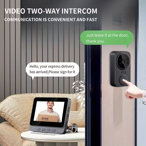 Wireless Video Doorbell with 16GB Card, Visual Doorbell Camera Wifi, HD Video & with 4.3 Inch Display Screen Real Time Indoor Monitor, No App Required, No Network Required, Images & Videos Recording, Local Storage, Enhanced Night Vision, Two-Way Audio, Long Battery