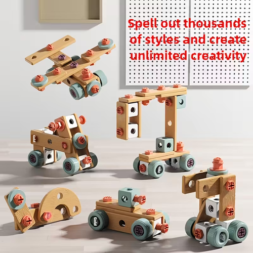 Kids STEM Learning Tool Kit with Screwdriver & Nut Wrenches - Hands-On Mechanical Puzzles, Building Blocks, and Educational Toys for Boys & Girls, Enhances Fine Motor Skills & Problem-Solving Abilities, Interactive Playtime, Colorful Building Blocks, Toolbox Design
