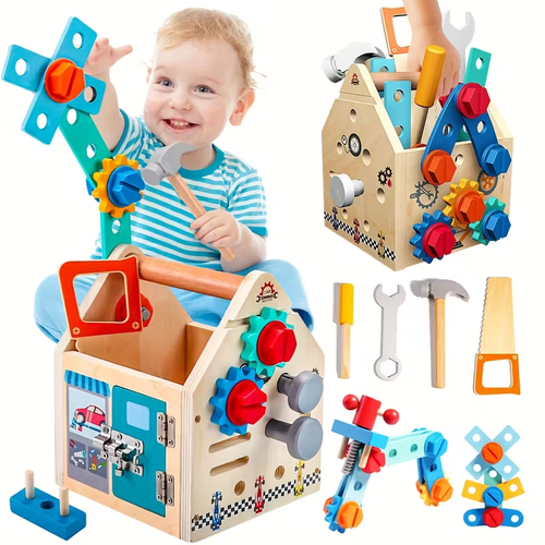 Toddler SetTool -Wooden Kids Tools with Box, Bench, Educational Pretend Play Preschool Toy Gift for 2 3 4 5 Year Old Boys Girls Kids, STEM Fine Motor Skills Tool Set