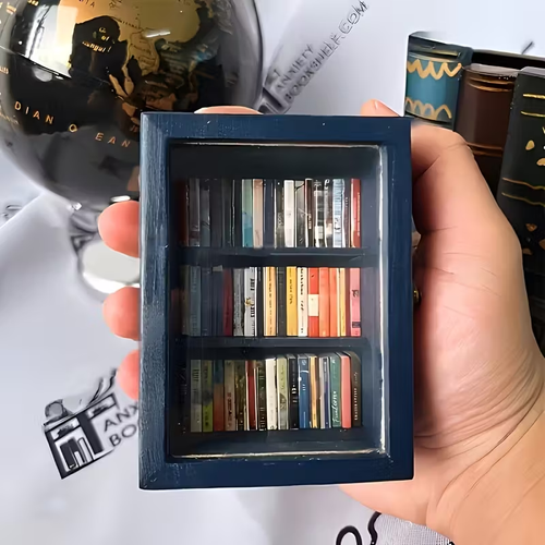 1pc Anxiety Bookshelf Shake Away Your Anxiety Miniature Book Match Boxes Doll House - Aluminum Alloy Blue Mental Health Relax Toy for Adults 18+